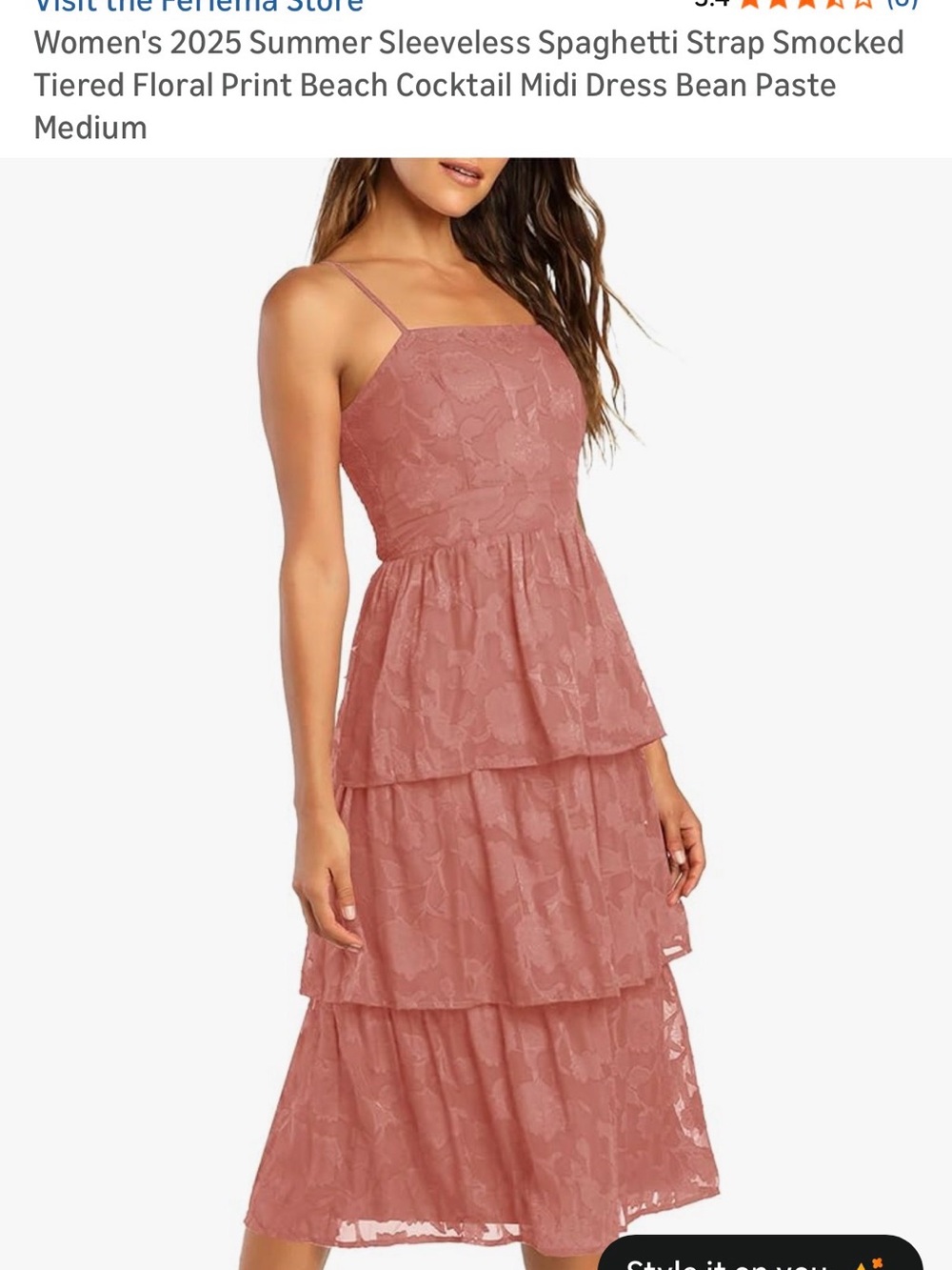 Tiered Lace Spaghetti-Strap Midi Dress in Dusty Rose